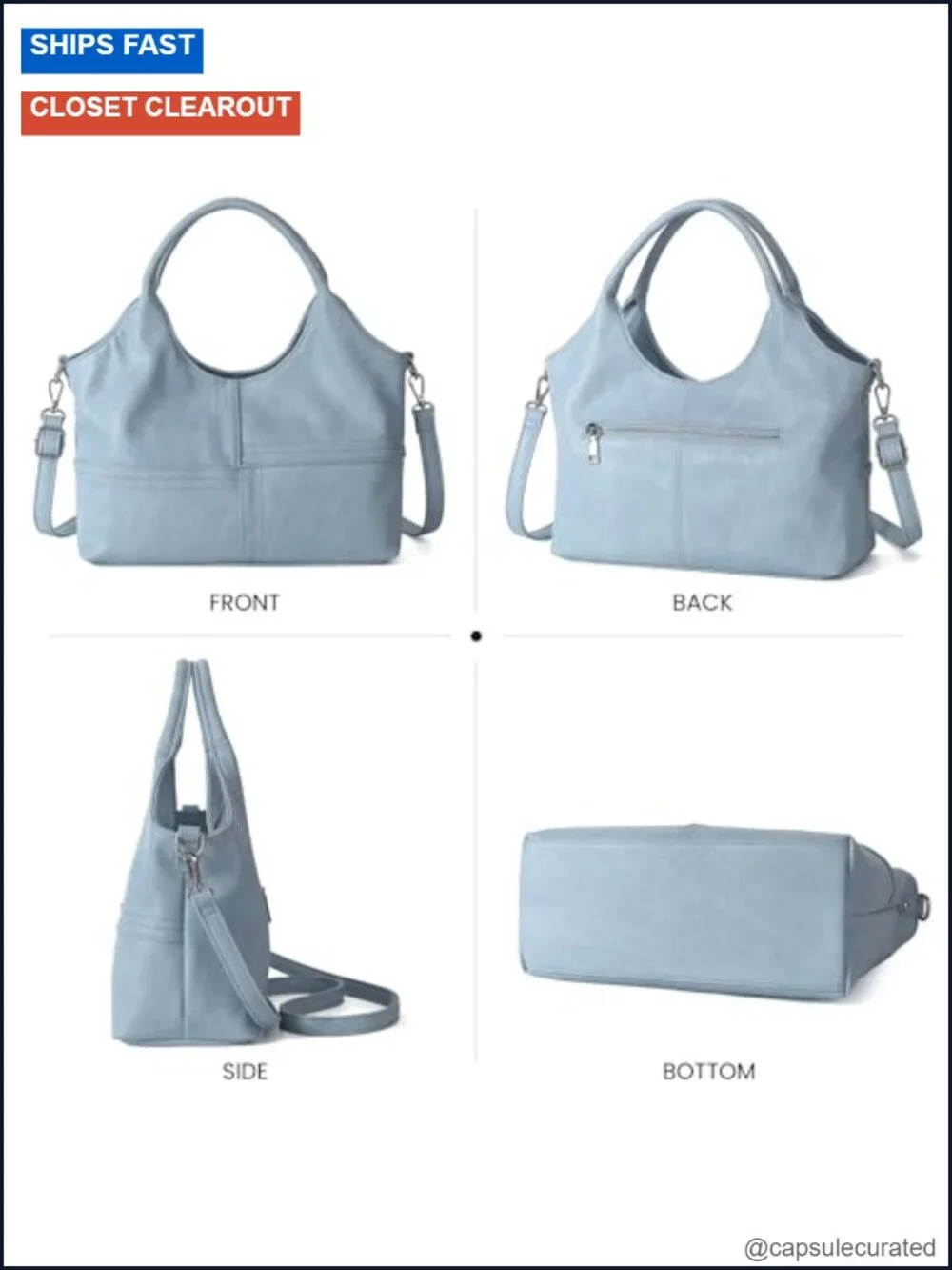 Vegan Leather Hobo Tote Bag with Detachable Satchel Strap